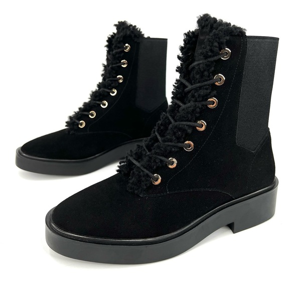 STUART WEITZMAN HENLEY CHILL SUEDE SHEARLING COMBAT ANKLE BOOTS US 6 - EU 36.5 - Picture 2 of 11